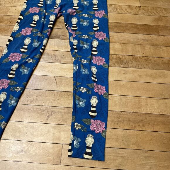 LulaRoe Leggings Women’s One Size Blue Floral & Flies Stretch Ankle - Picture 8 of 12